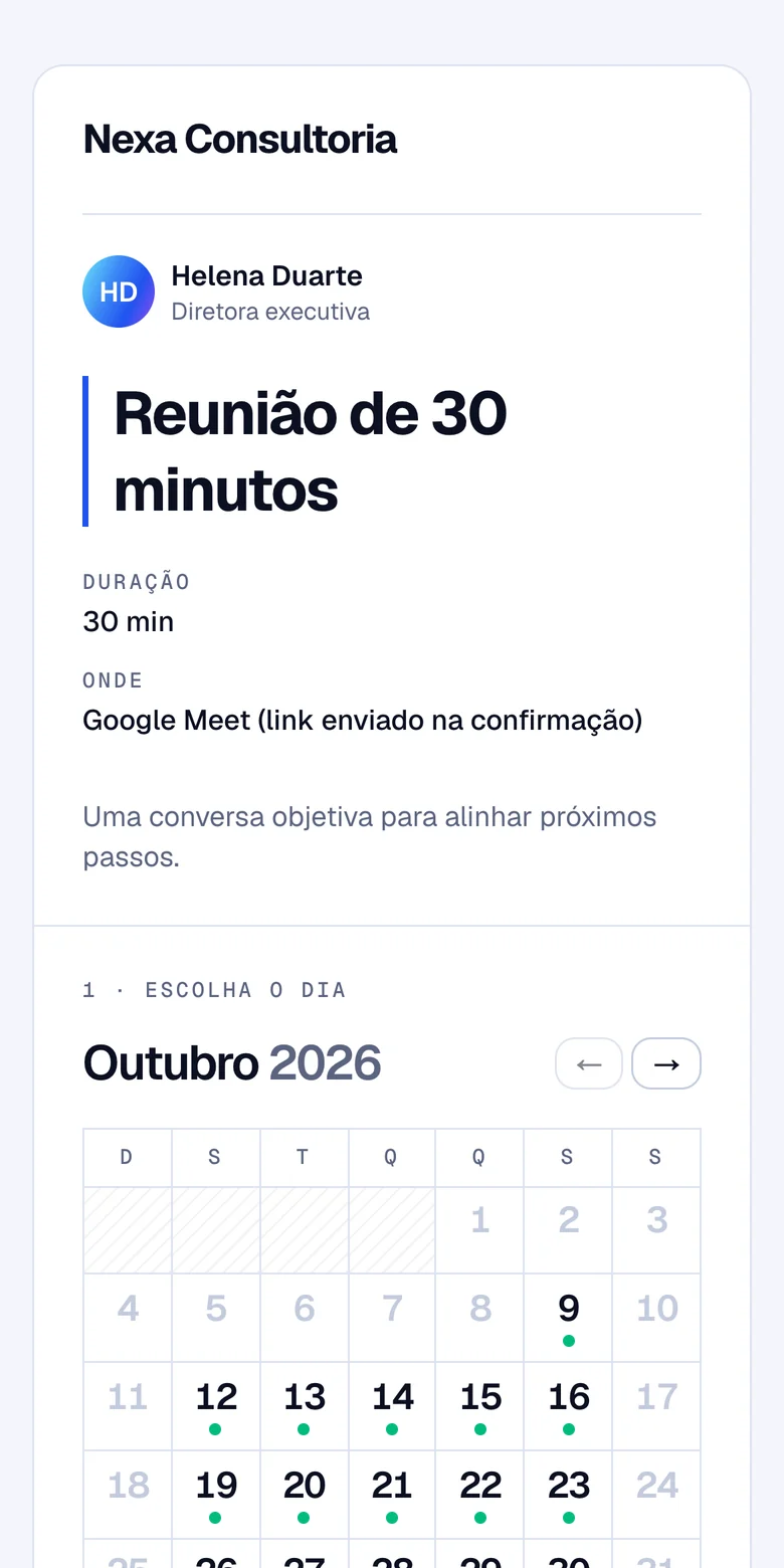 Página de agendamento do 4Meet no celular
